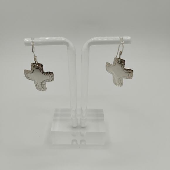 Southwest Stamped Cross Earrings in Sterling Silver - Picture 2 of 4